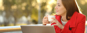 business woman with laptop and coffee