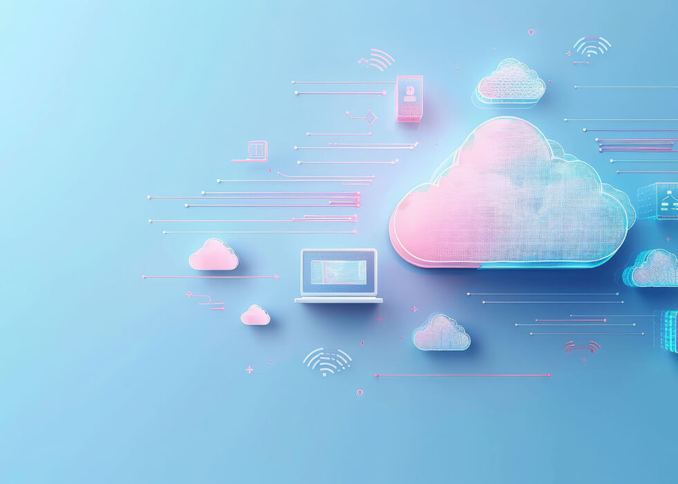 3D illustration depicting a cloud computing concept